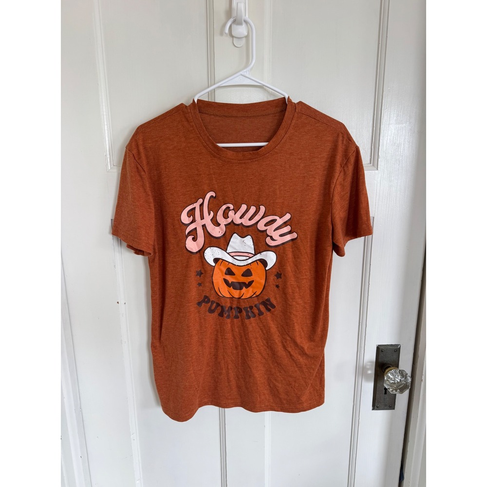 Howdy Pumpkin Cowboy Jack-o-lantern Halloween tee size medium
